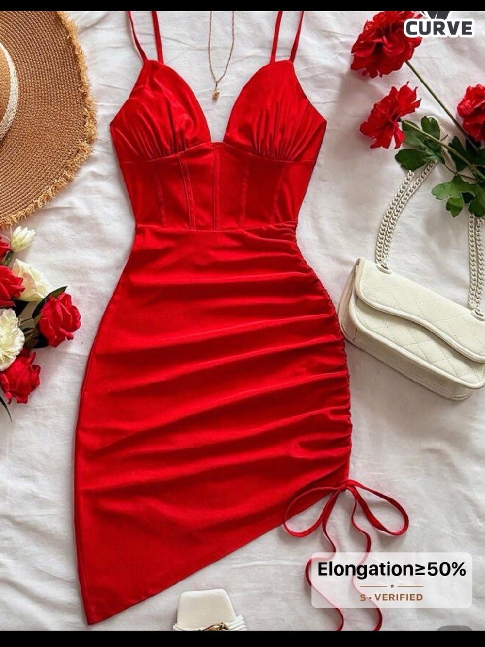 SHEIN Red Asymmetrical Spaghetti-Strap Bodycon Dress